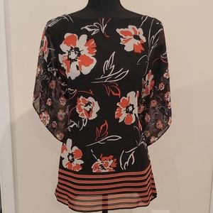 Calvin Klein Women's Blouse, Medium, Black and Pink with Flower Detailed Design